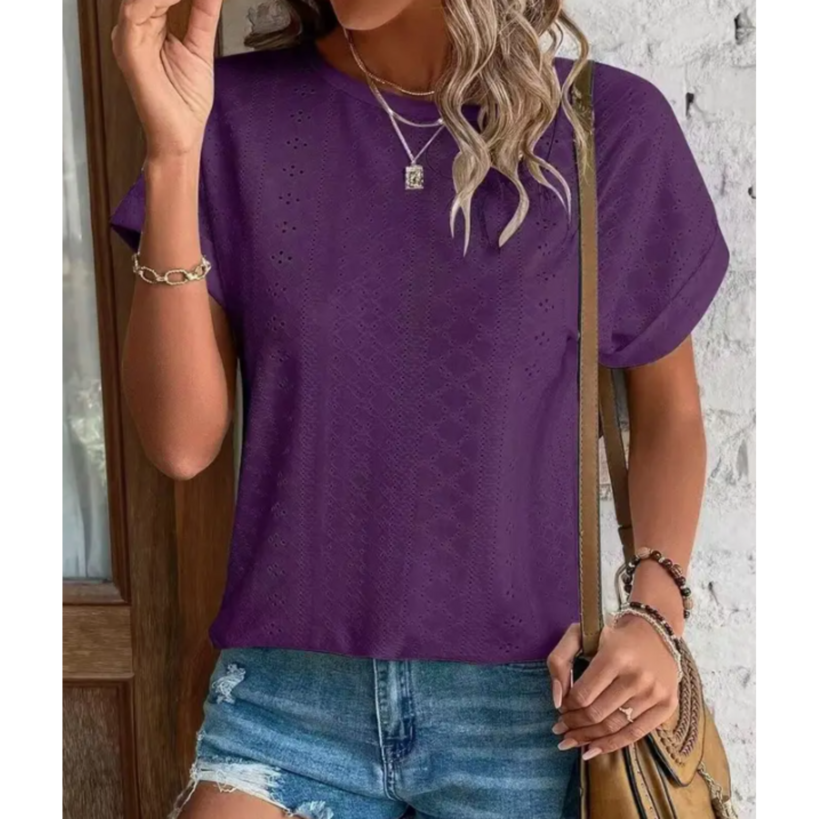 Lovesoft Lovesoft Textured Cap Sleeve Casual Tunic Top Purple