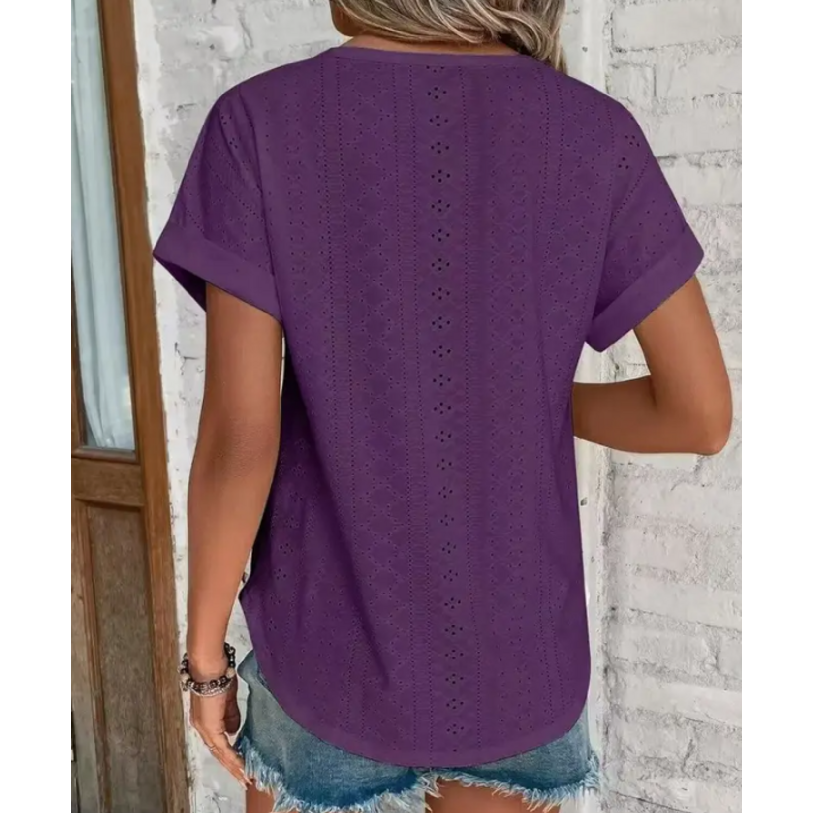 Lovesoft Lovesoft Textured Cap Sleeve Casual Tunic Top Purple
