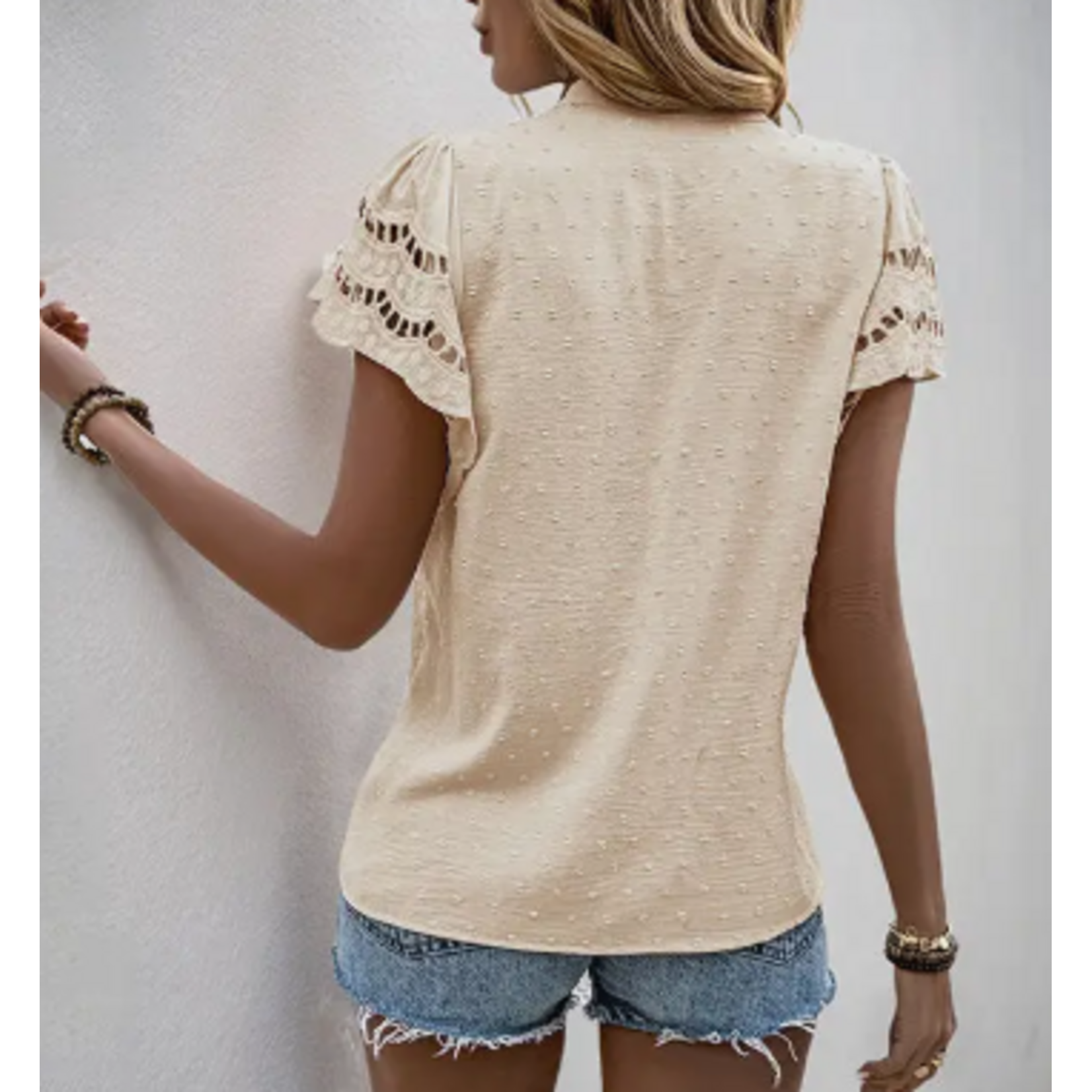 Lovesoft Lovesoft Short Sleeve Lace Panel Top Apricot