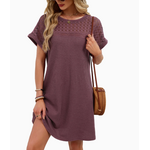 Lovesoft Lovesoft Lace Patchwork Casual Short Sleeve Dress Brick Red