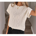 Lovesoft LovesoftTextured Jacquard Knit Short Sleeve Crew Neck Top Apricot