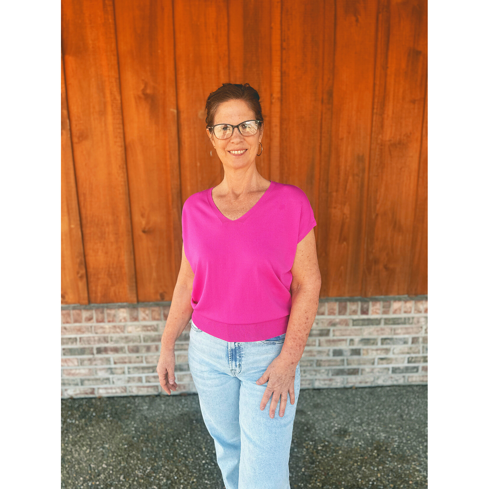 Sew in Love  Cap Sleeve V-Neck Top in Pink