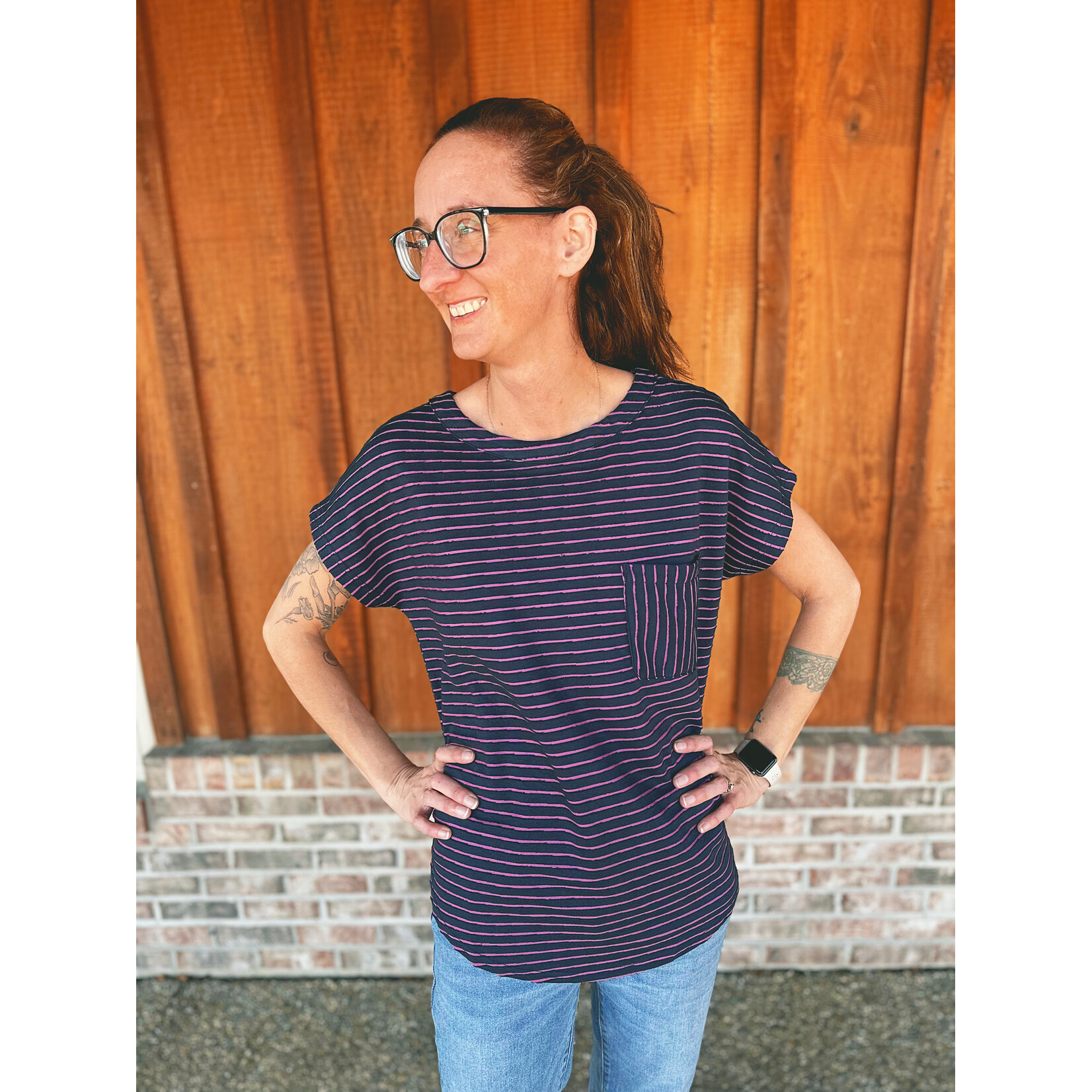 Sew in Love Short Sleeve Stripe Top in Navy Orchid