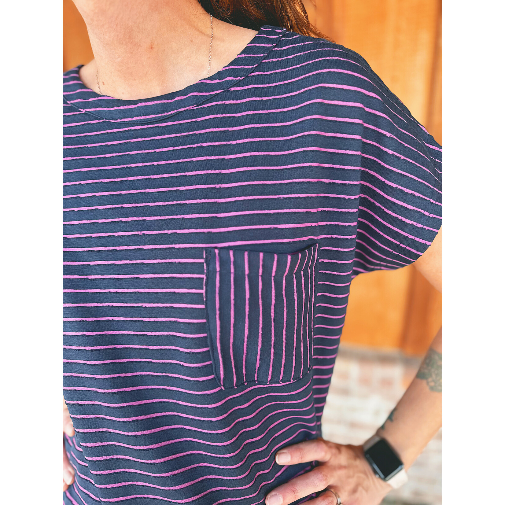 Sew in Love Short Sleeve Stripe Top in Navy Orchid