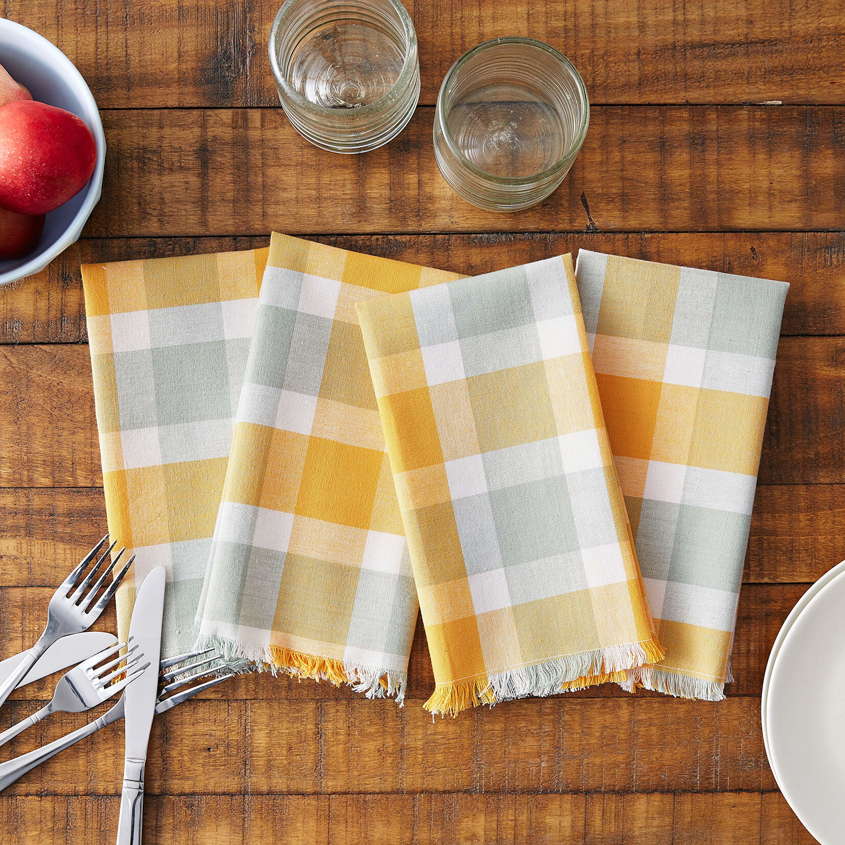 Creative Co-op Blue & Yellow Plaid Napkin