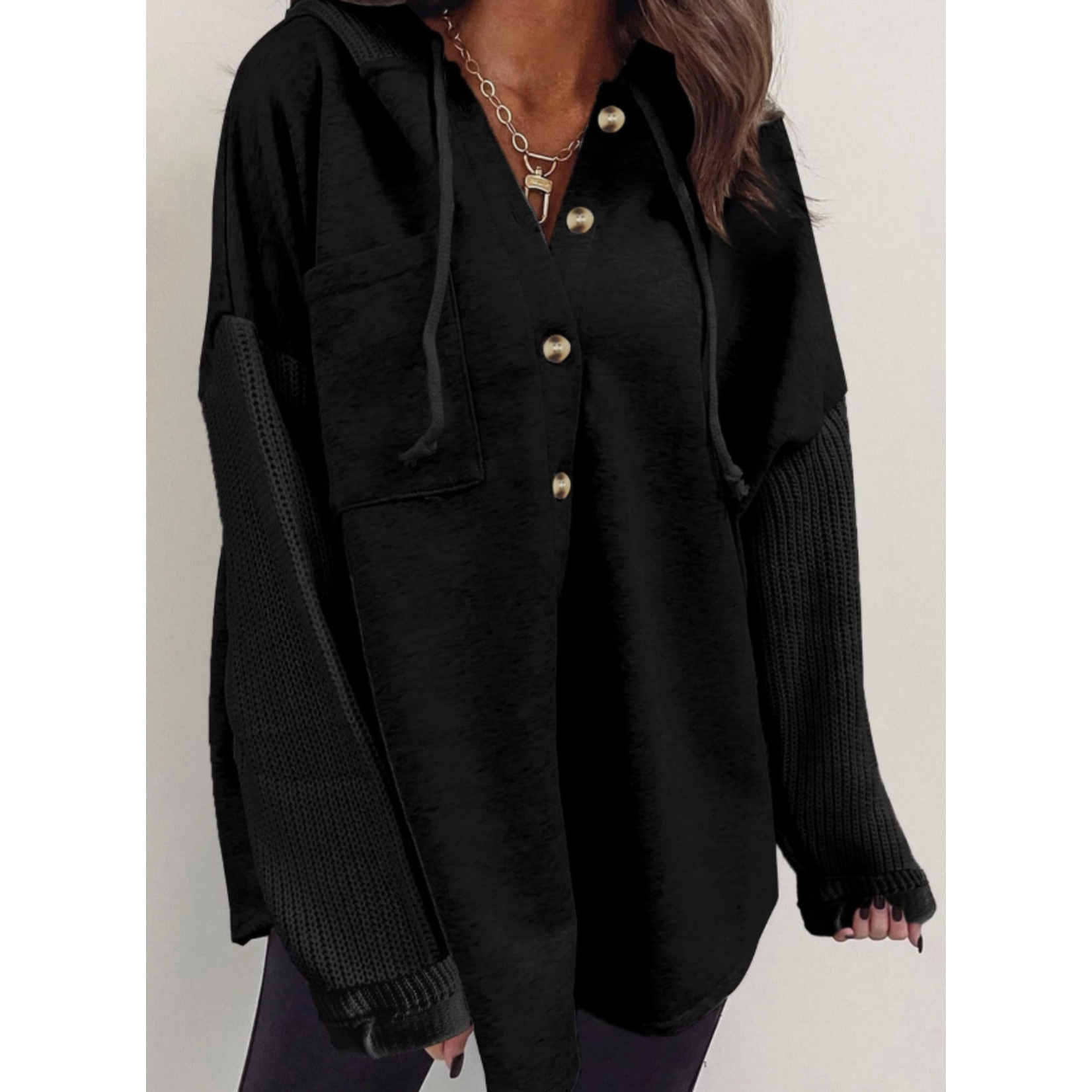 Lovesoft Lovesoft Colorblock Hoodie with Button Detail Black