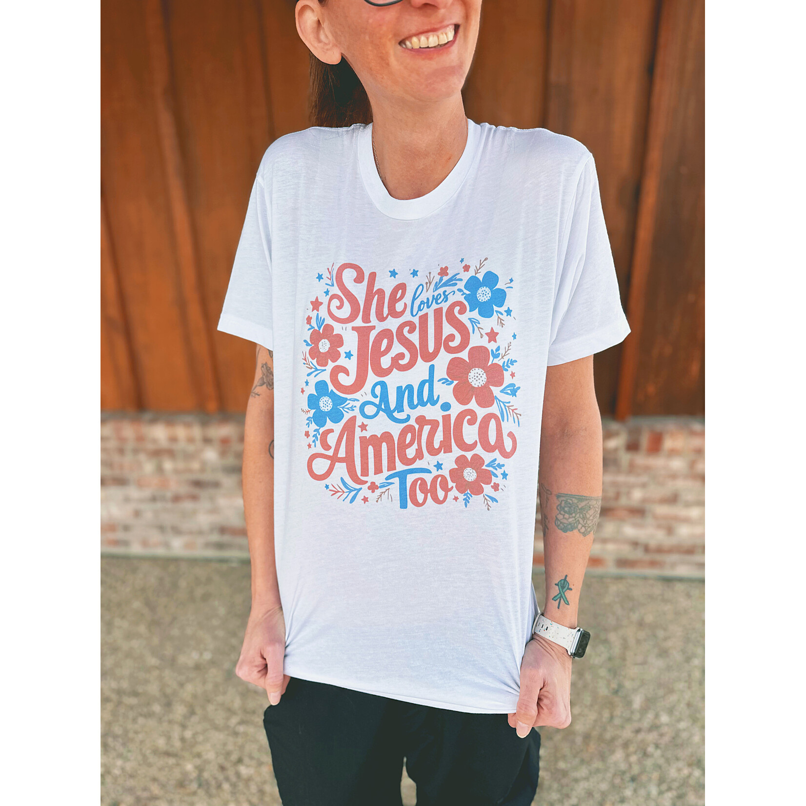 Sweet Southern Sweet Southern Love Jesus and America Too Graphic Tee White