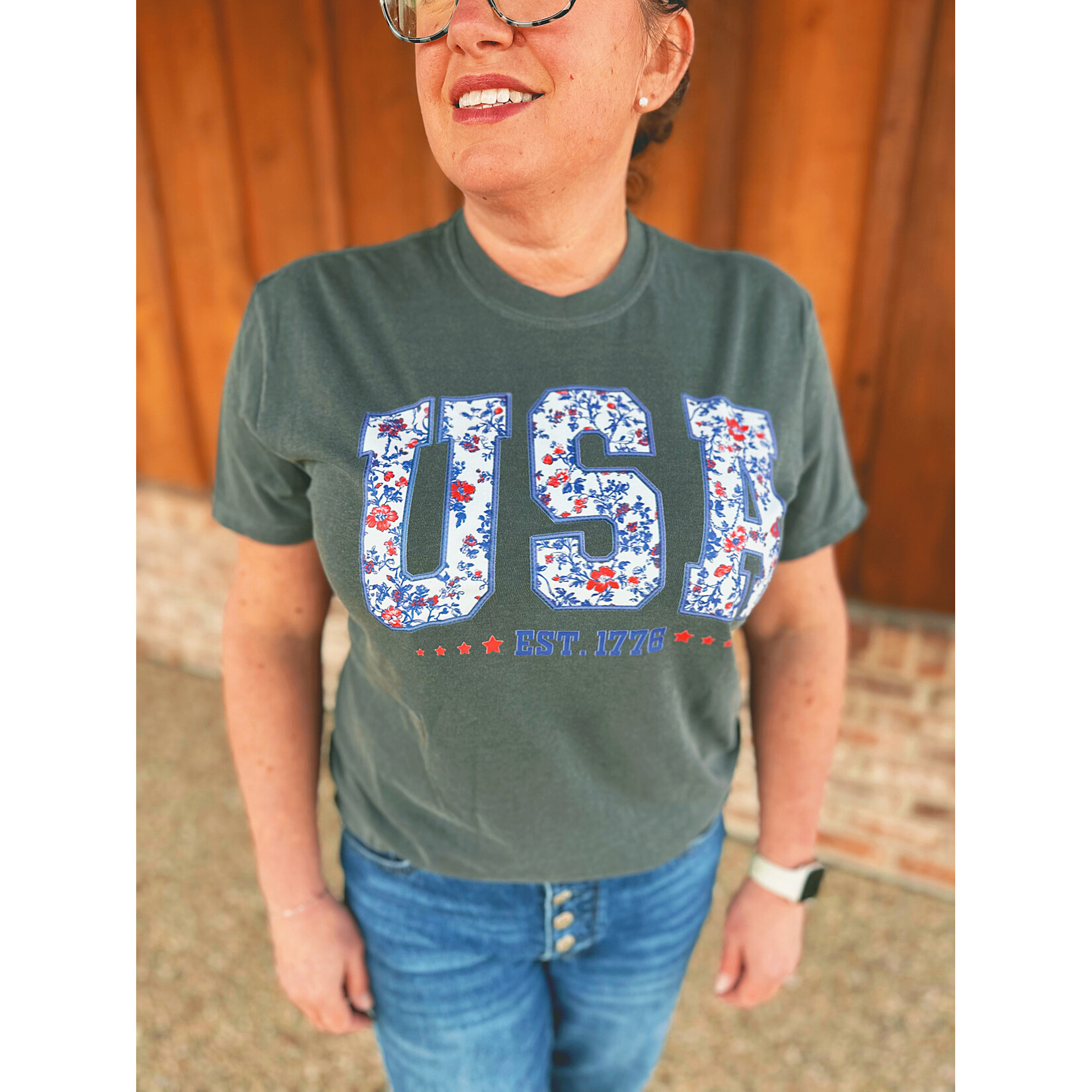 Sweet Southern Sweet Southern Floral USA Graphic Tee Charcoal