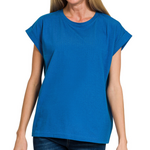 Zenana Zenana Folded Sleeve T-Shirt Classic Blue