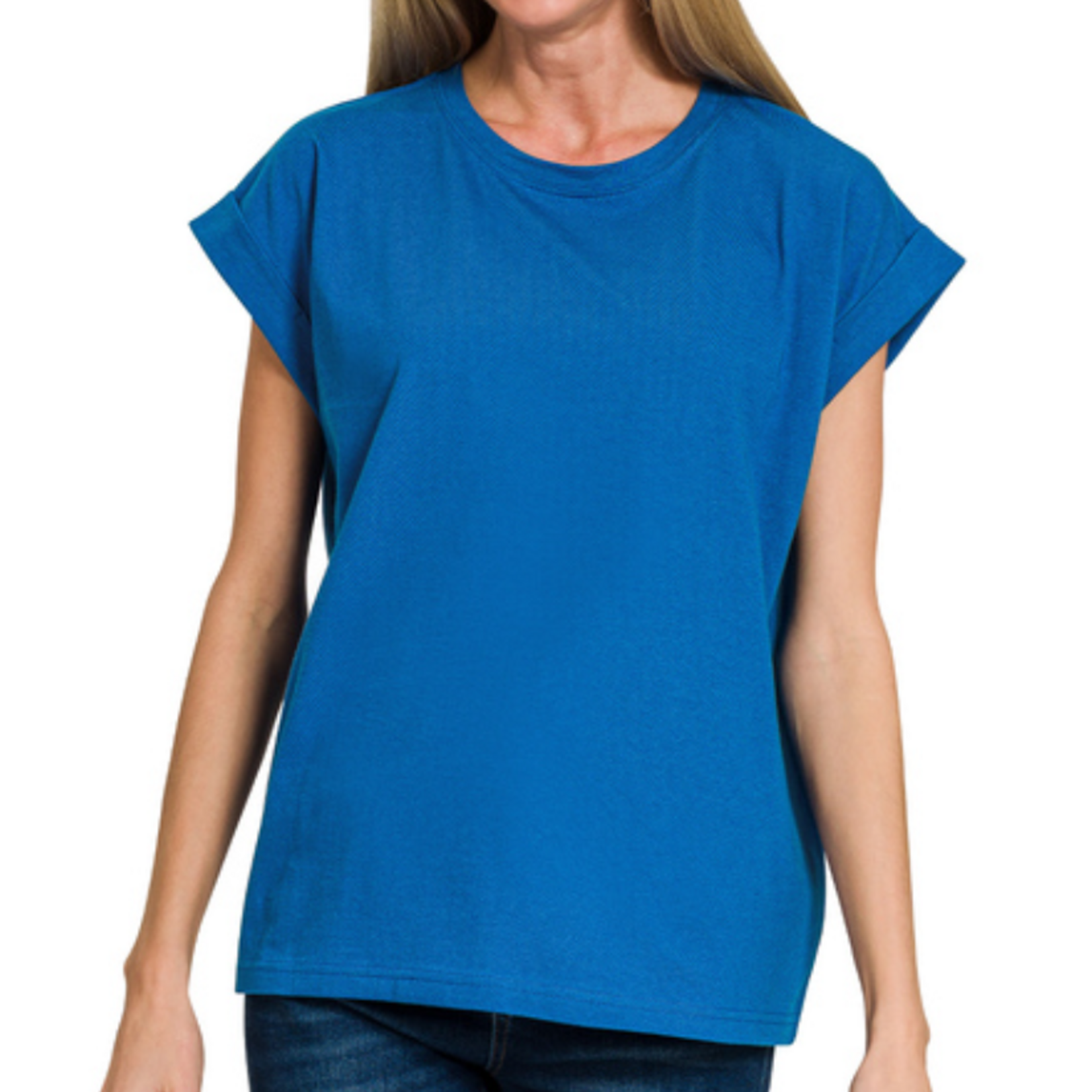 Zenana Zenana Folded Sleeve T-Shirt Classic Blue