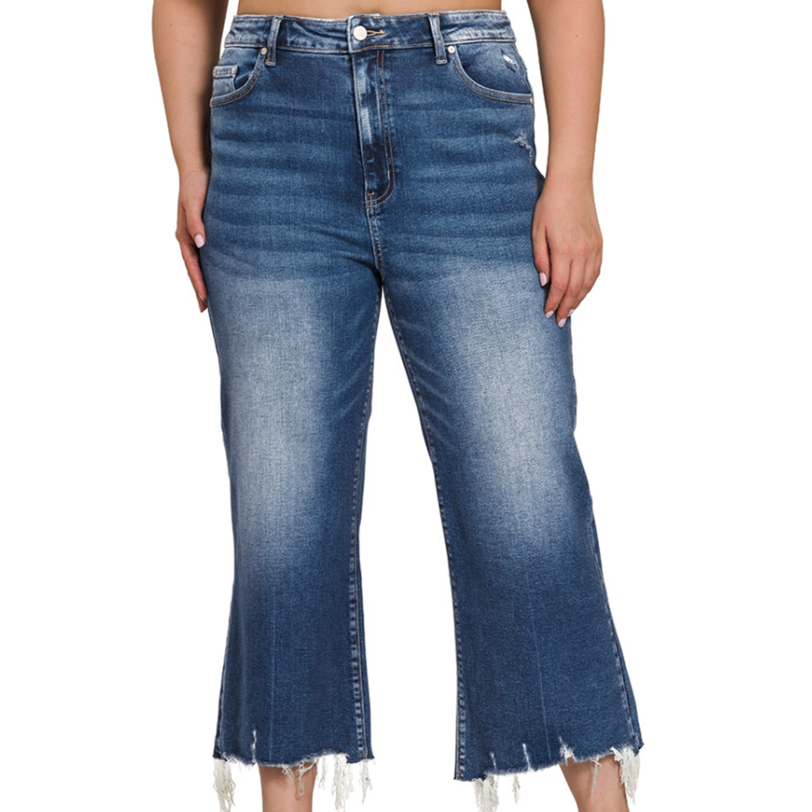 Zenana Zenana Mid Rise Straight Raw Hem Denim Pants 1639DD