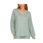 Zenana Zenana Soft Melange V Neck Long Sleeve Top Ash Jade Large