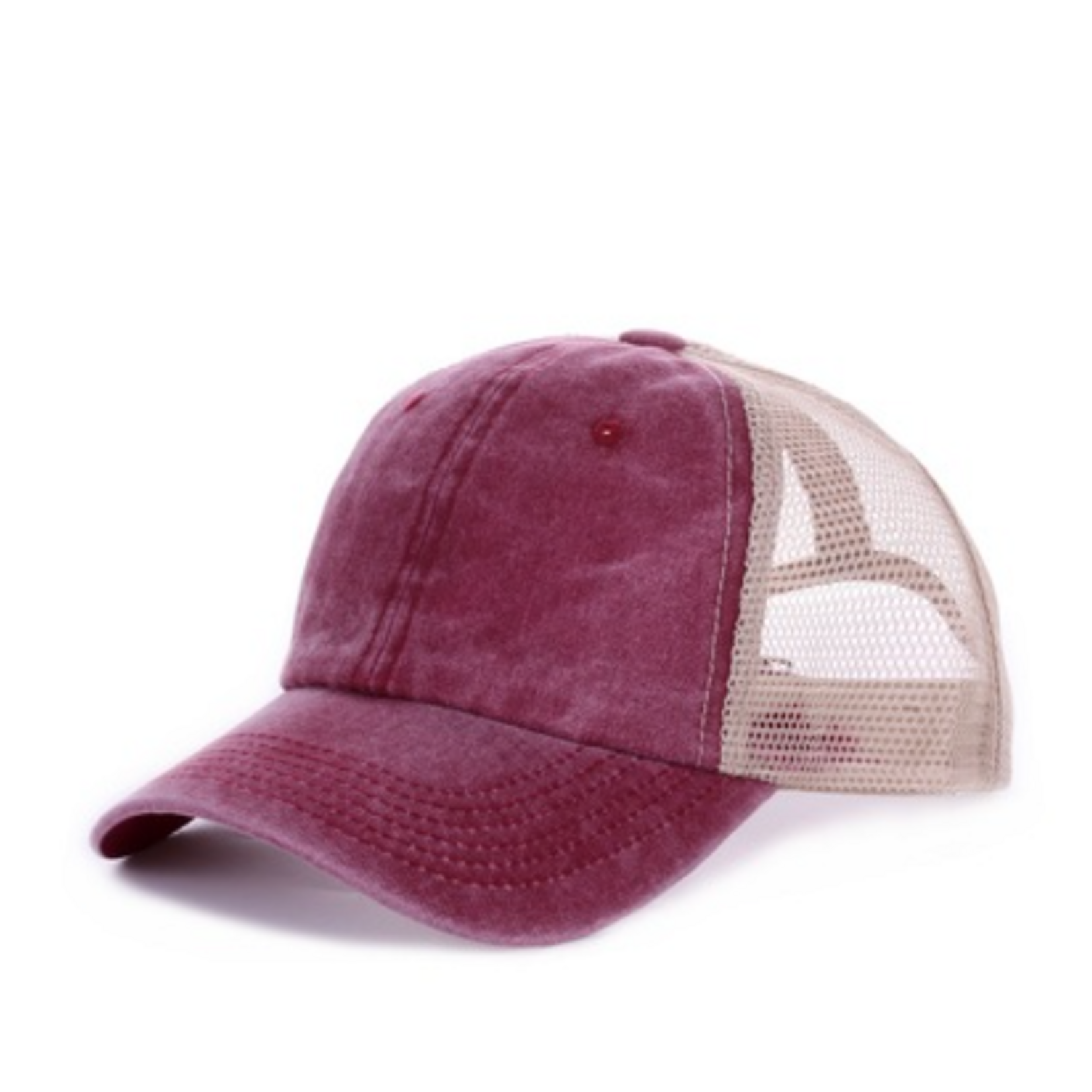 Zenana Zenana Vintage Wash Adjustable Mesh Cap Burgundy/Tan