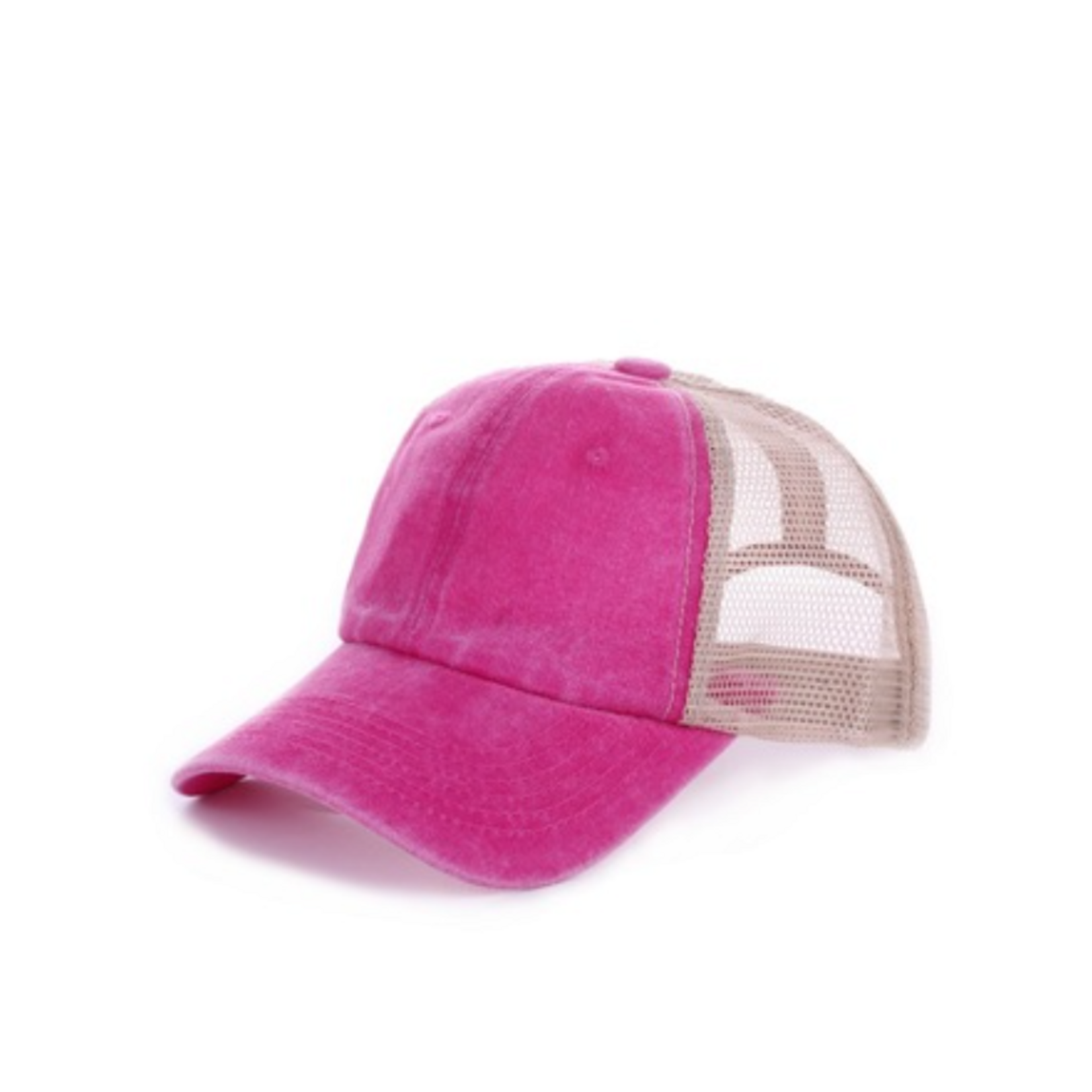 Zenana Zenana Vintage Wash Adjustable Mesh Cap Hot Pink/Tan