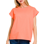 Zenana Zenana Folded Sleeve T-Shirt Coral