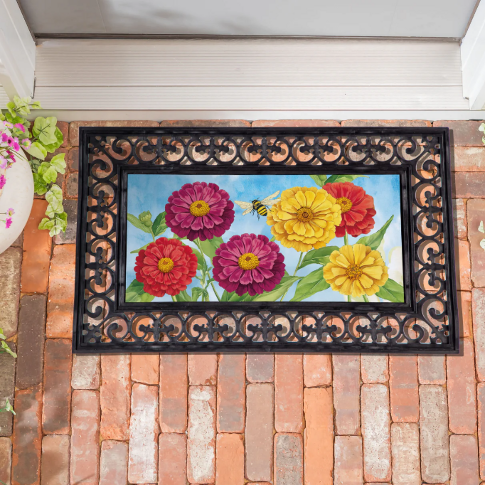 Evergreen Multicolor Zinnias & Bees Switch Mat