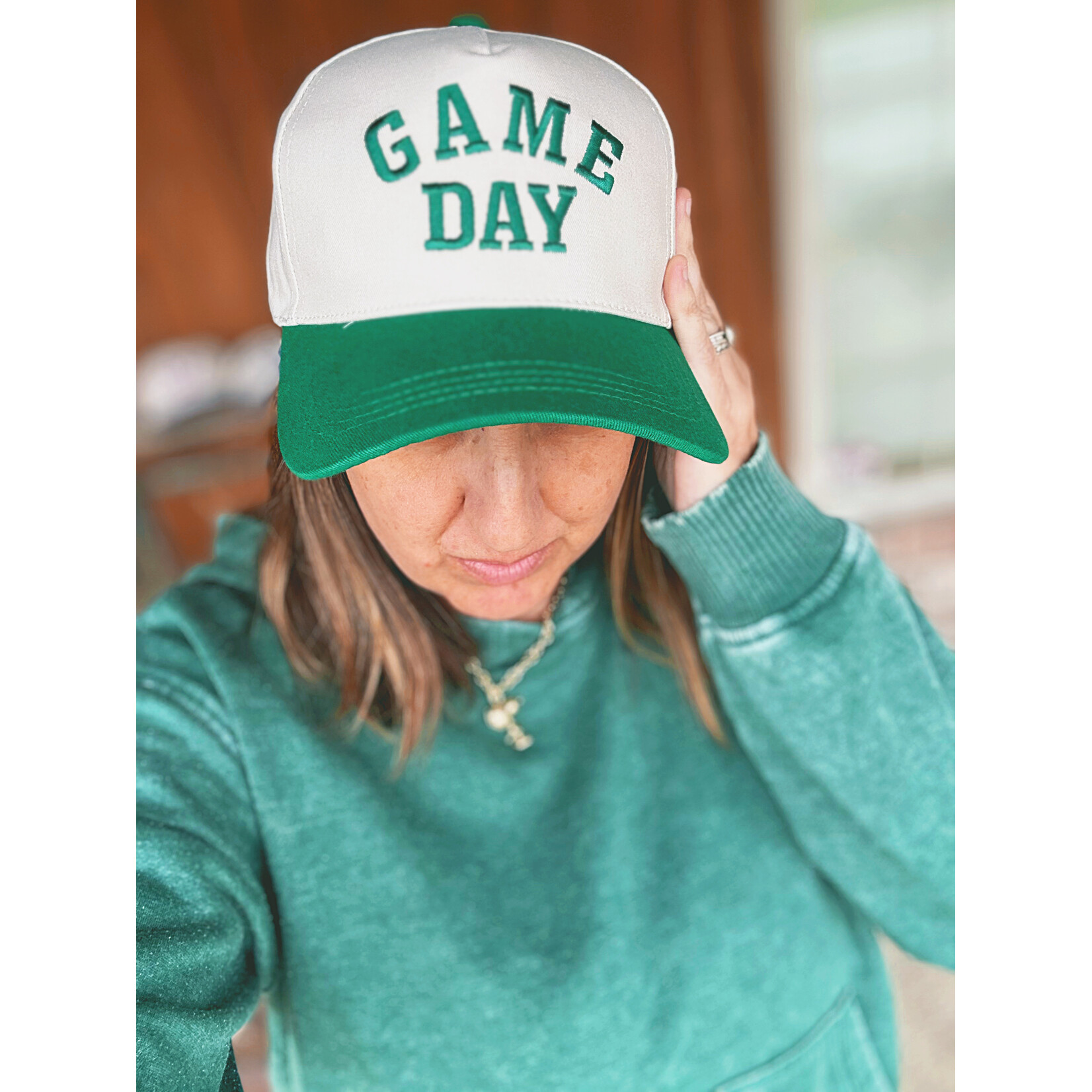 Zenana Zenana Game Day Two Tone Canvas Cotton Cap Green
