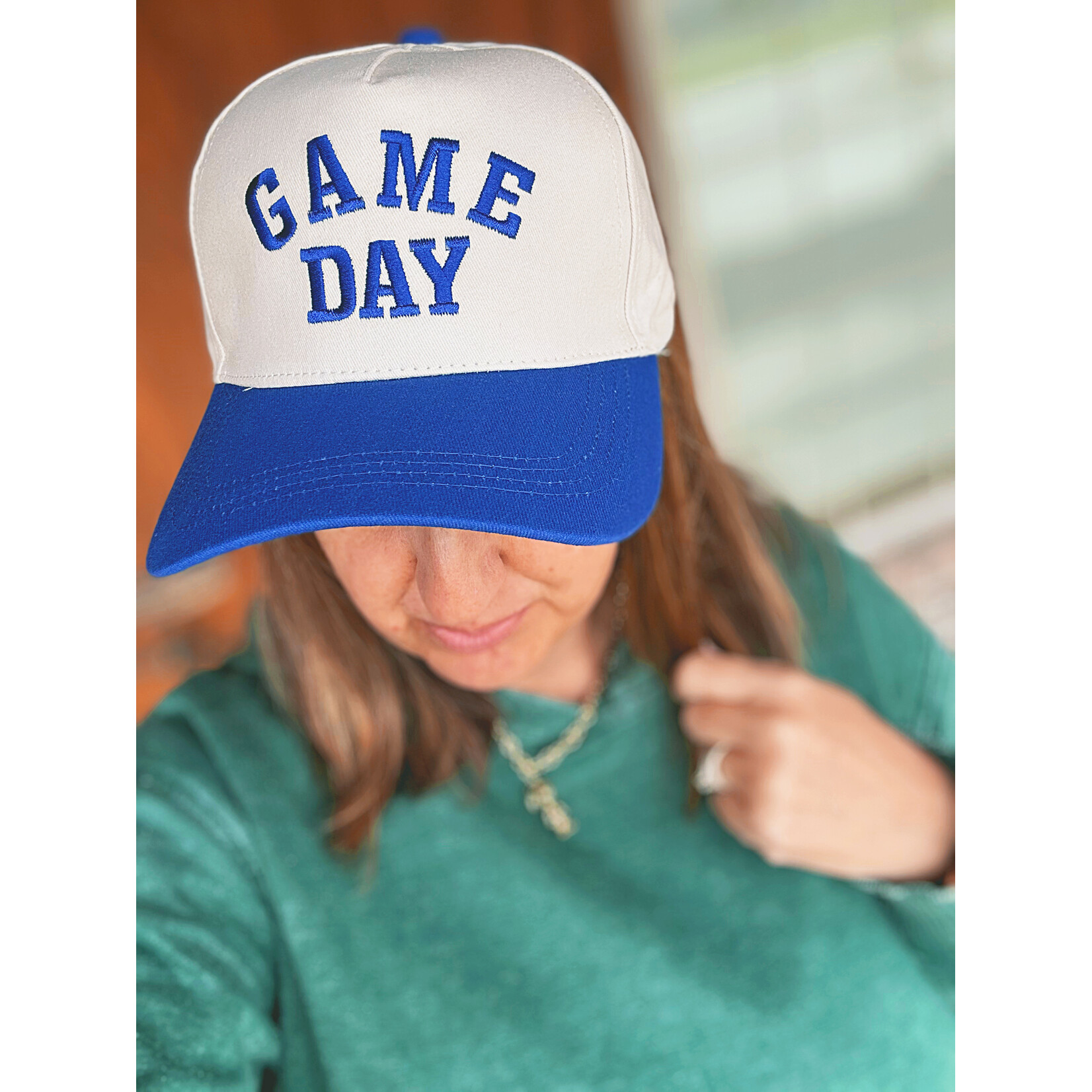 Zenana Zenana Game Day Two Tone Canvas Cotton Cap Blue
