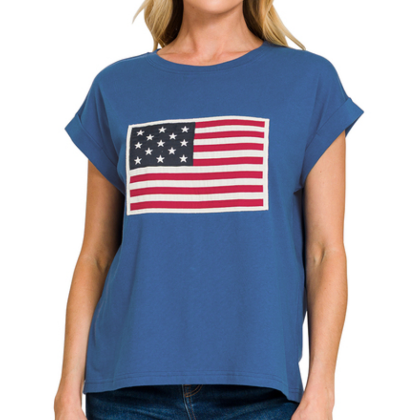 Zenana Zenana American Flag Tee Light Navy