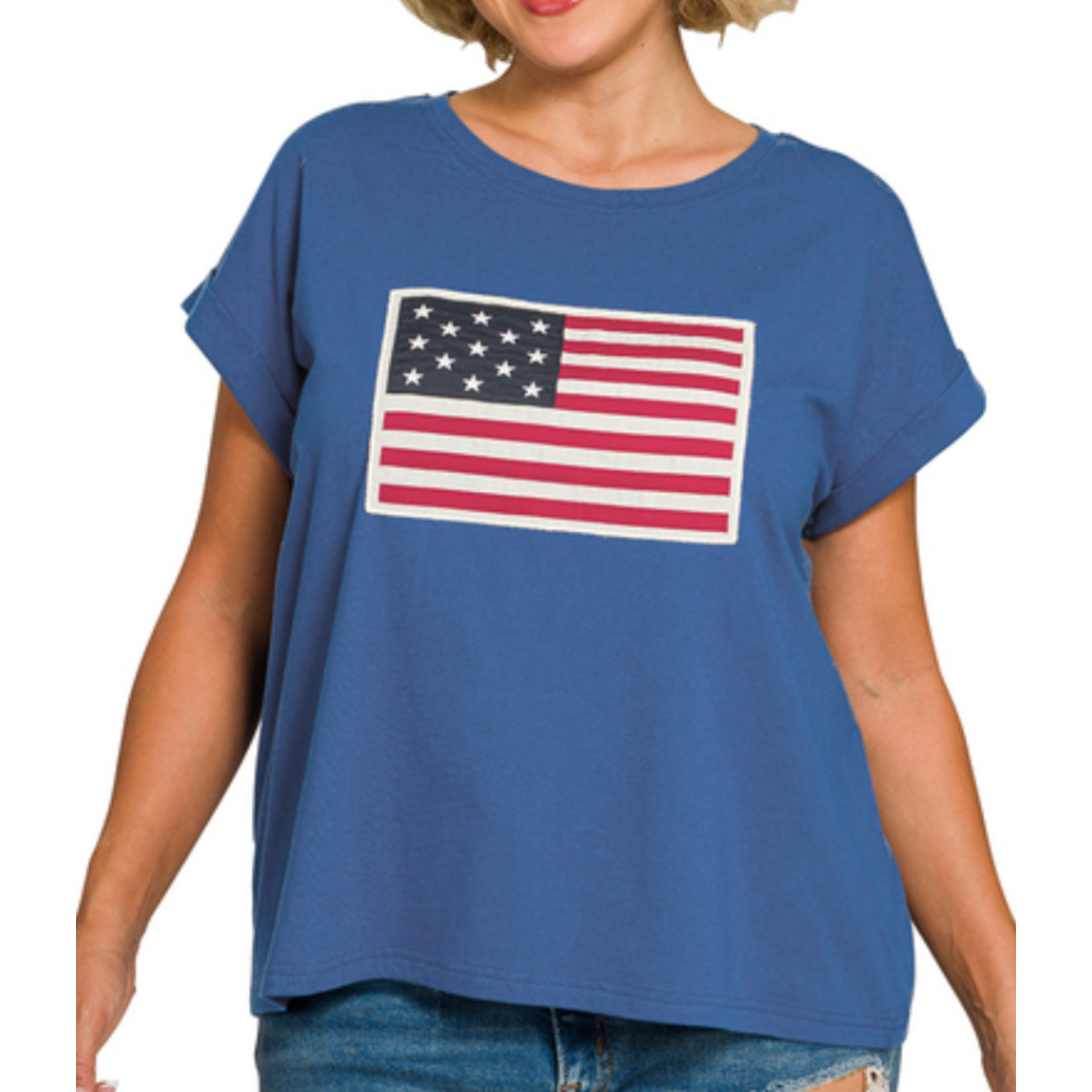 Zenana Zenana American Flag Tee Light Navy