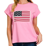 Zenana Zenana American Flag Tee Candy Pink