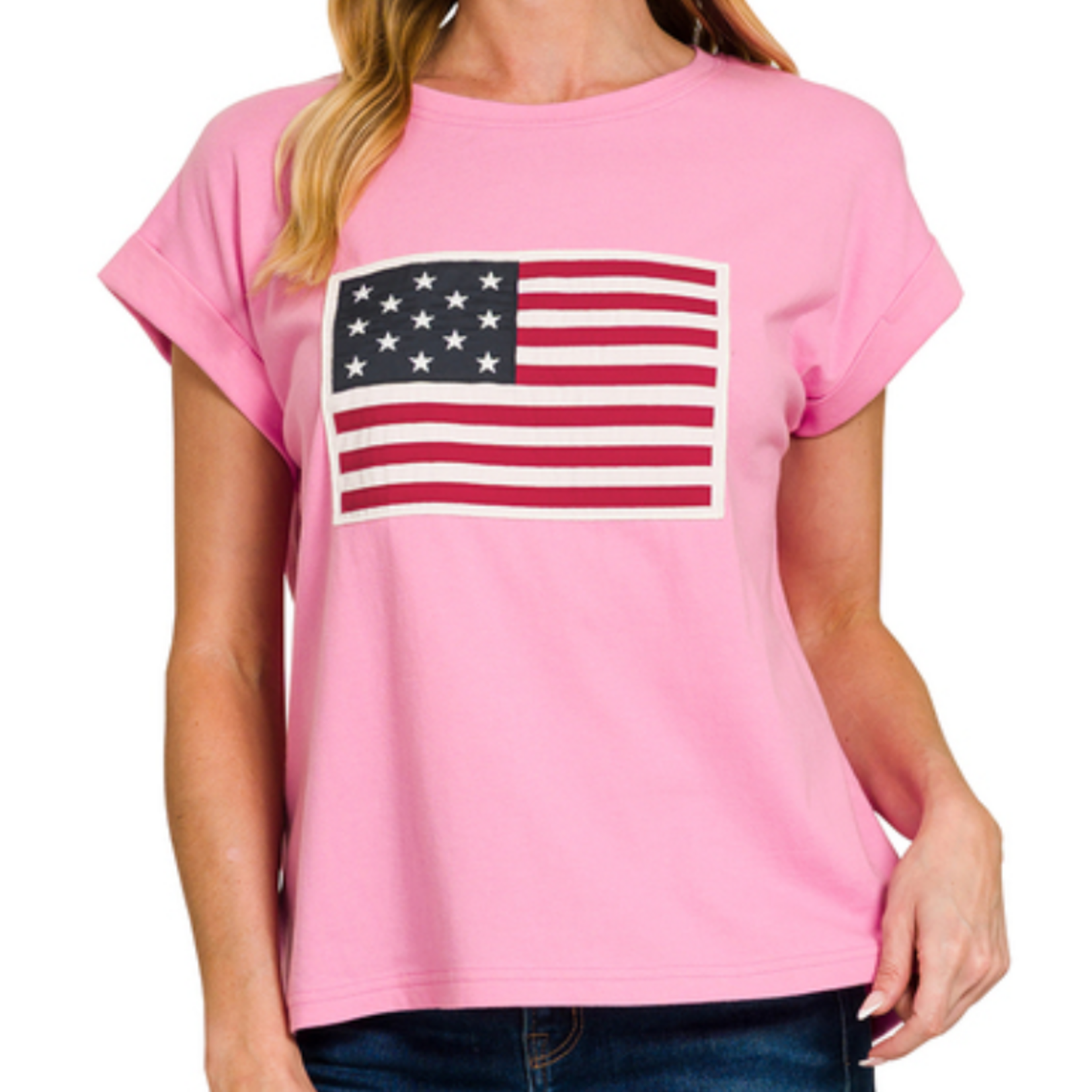Zenana Zenana American Flag Tee Candy Pink