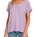 Zenana Zenana Soft Melange Hacci V-Neck Tee Lavender