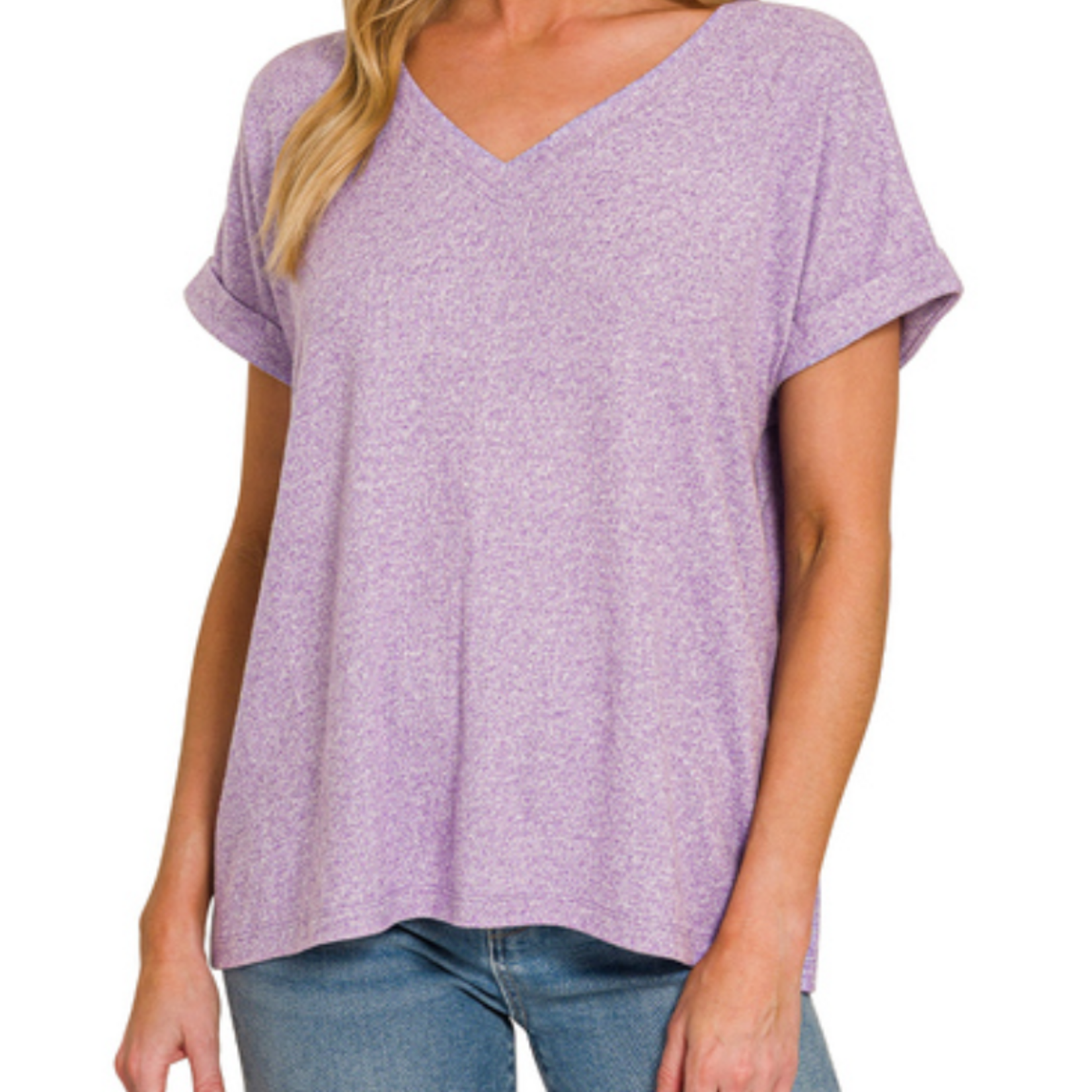 Zenana Zenana Soft Melange Hacci V-Neck Tee Lavender