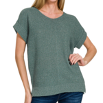 Zenana Zenana Center Seam Short Sleeve Sweater Ash Jade