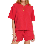 Zenana Zenana Raised Rib Short Sleeve Tee & Short Set Ruby