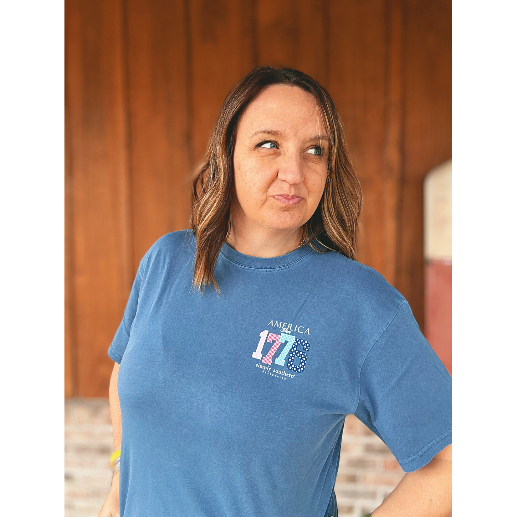 Simply Southern Simply Southern Mineral Wash Short Sleeve Tee America Overcast