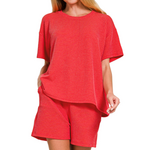 Zenana Zenana Ribbed Short Sleeve Tee & Shorts Set Ruby
