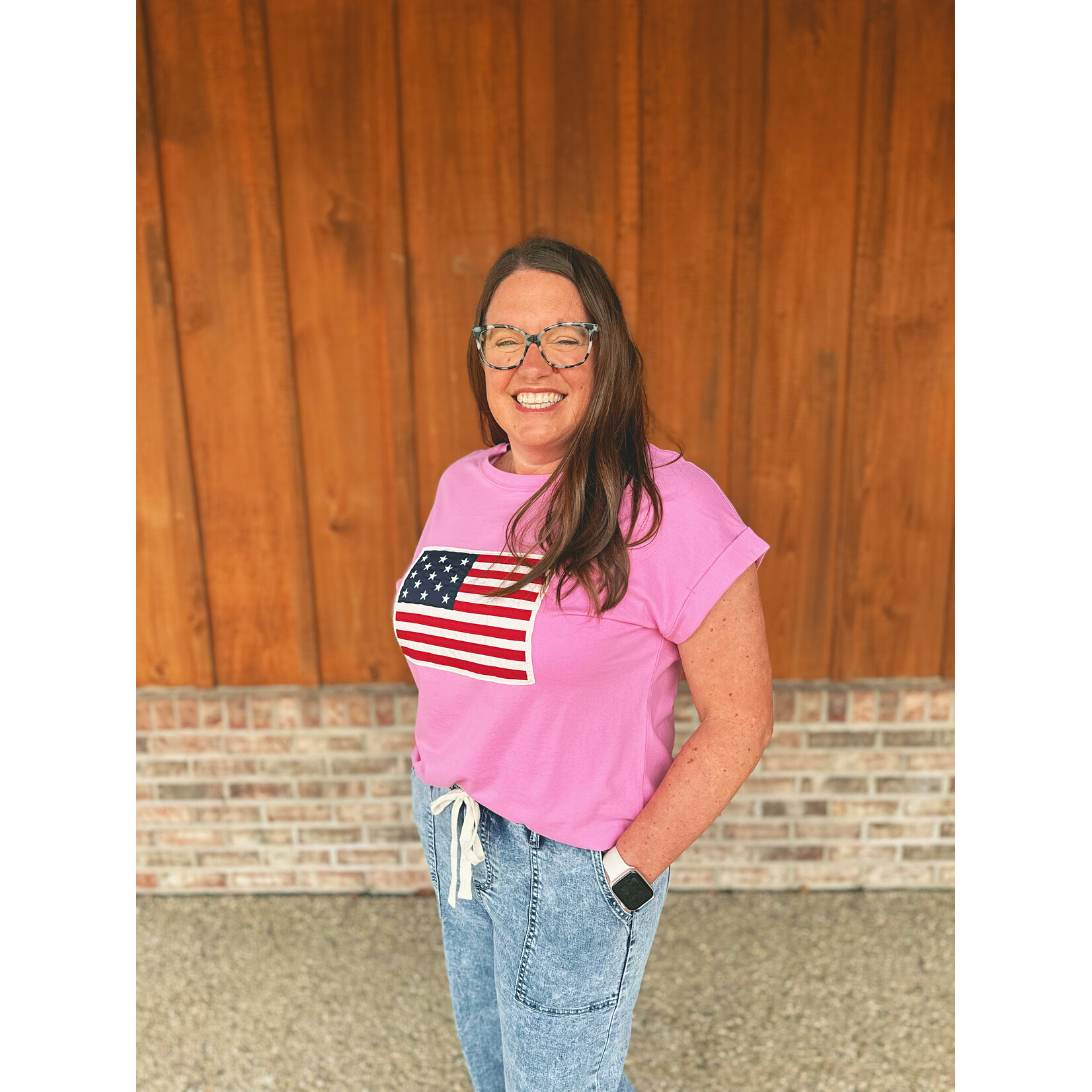 Zenana Zenana American Flag Tee Candy Pink