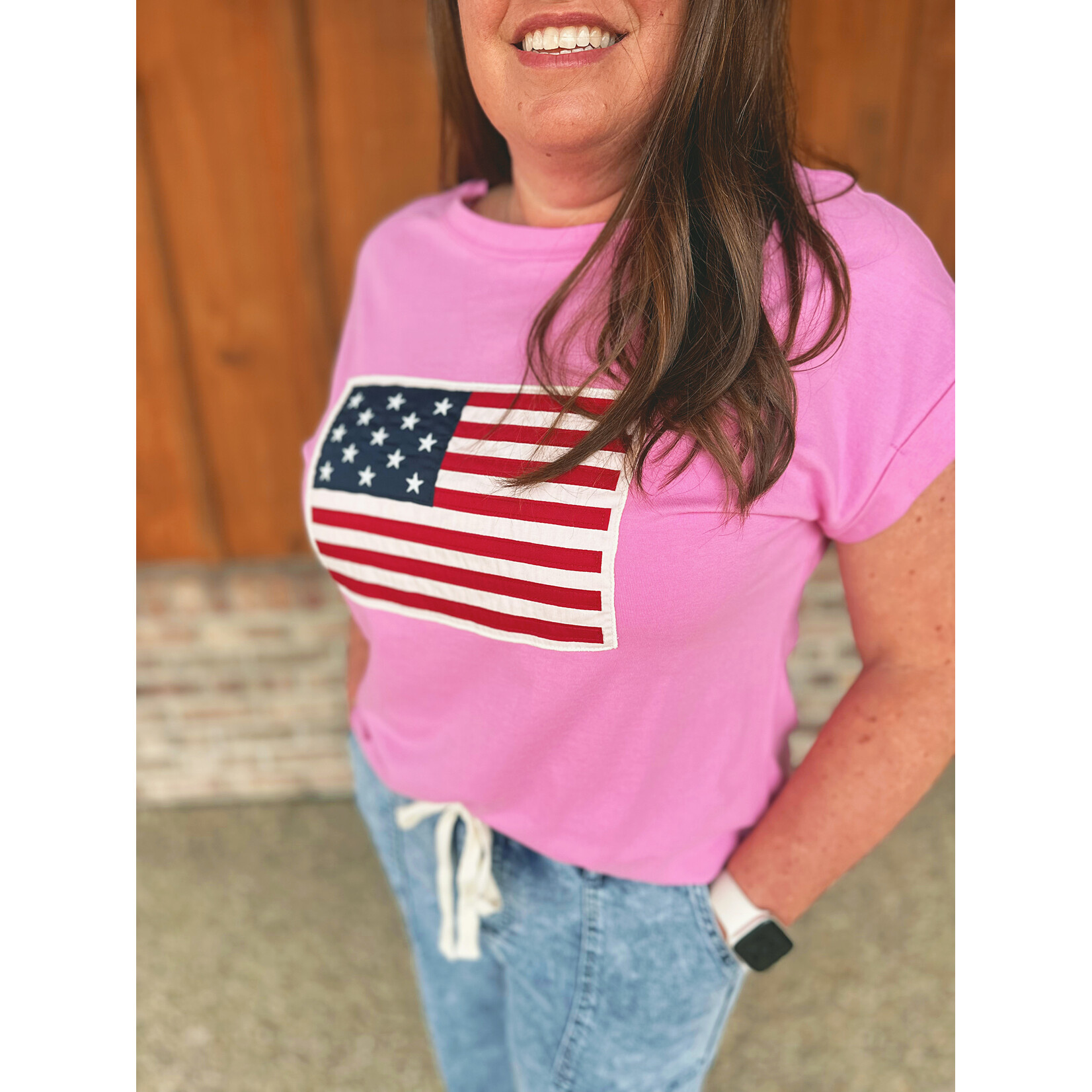 Zenana Zenana American Flag Tee Candy Pink