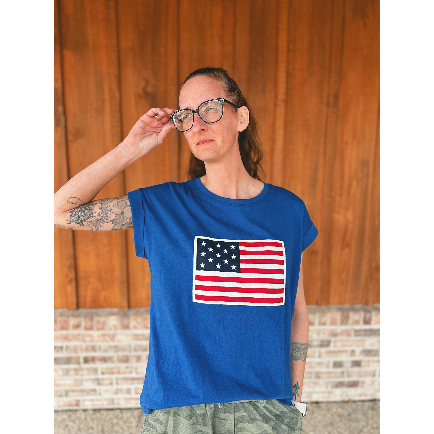 Zenana Zenana American Flag Tee Light Navy