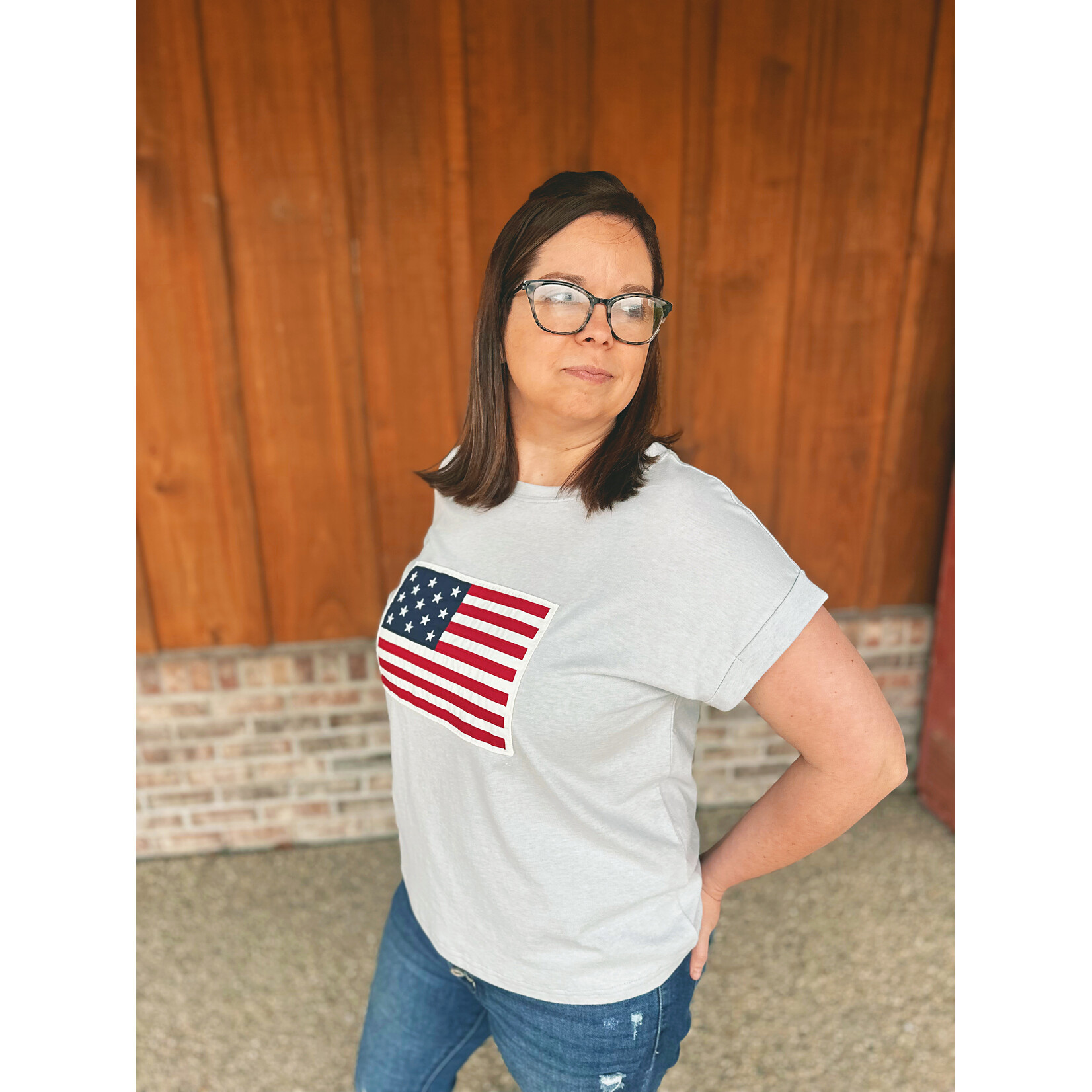 Zenana Zenana American Flag Tee Heather Grey