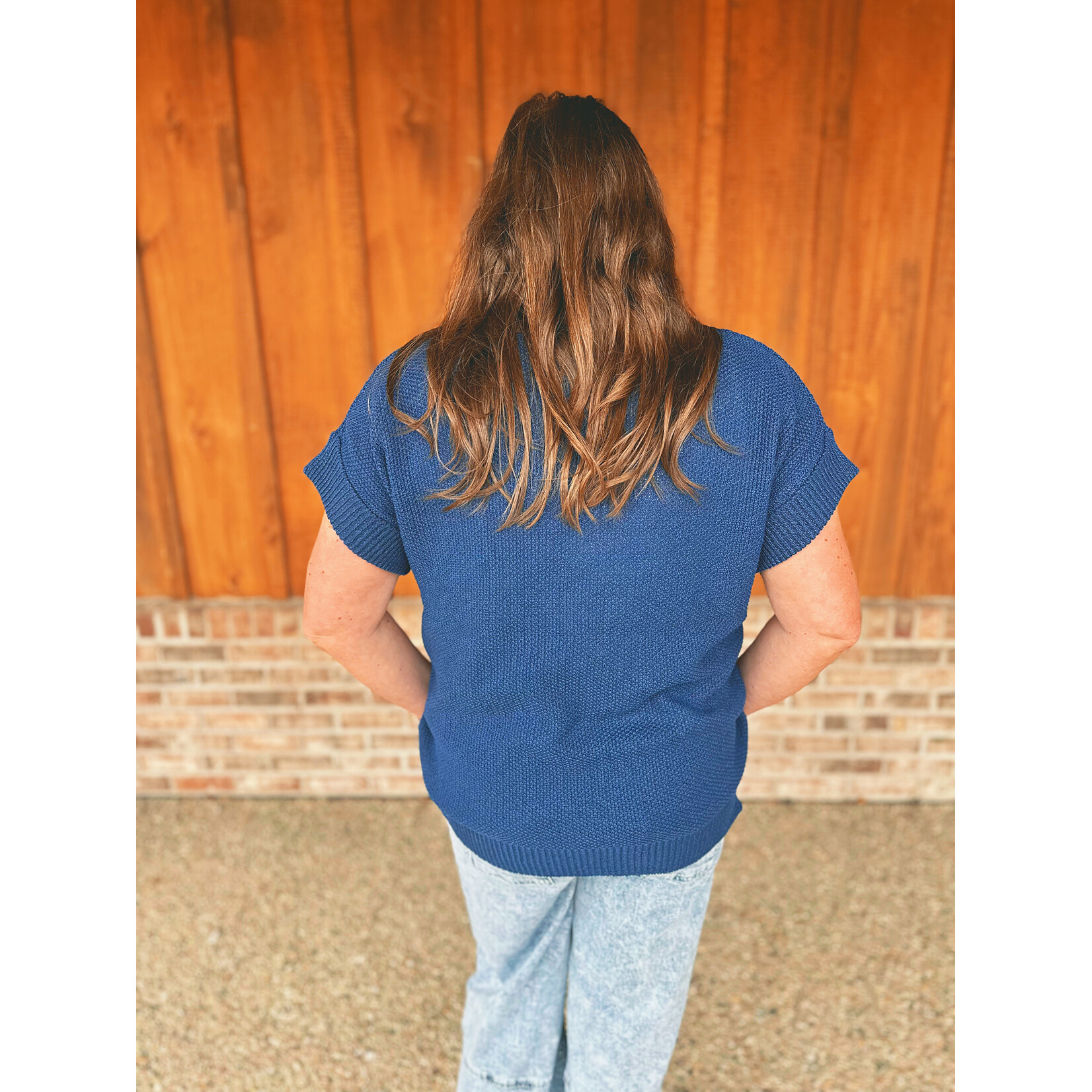 Zenana Zenana Center Seam Short Sleeve Sweater Light Navy