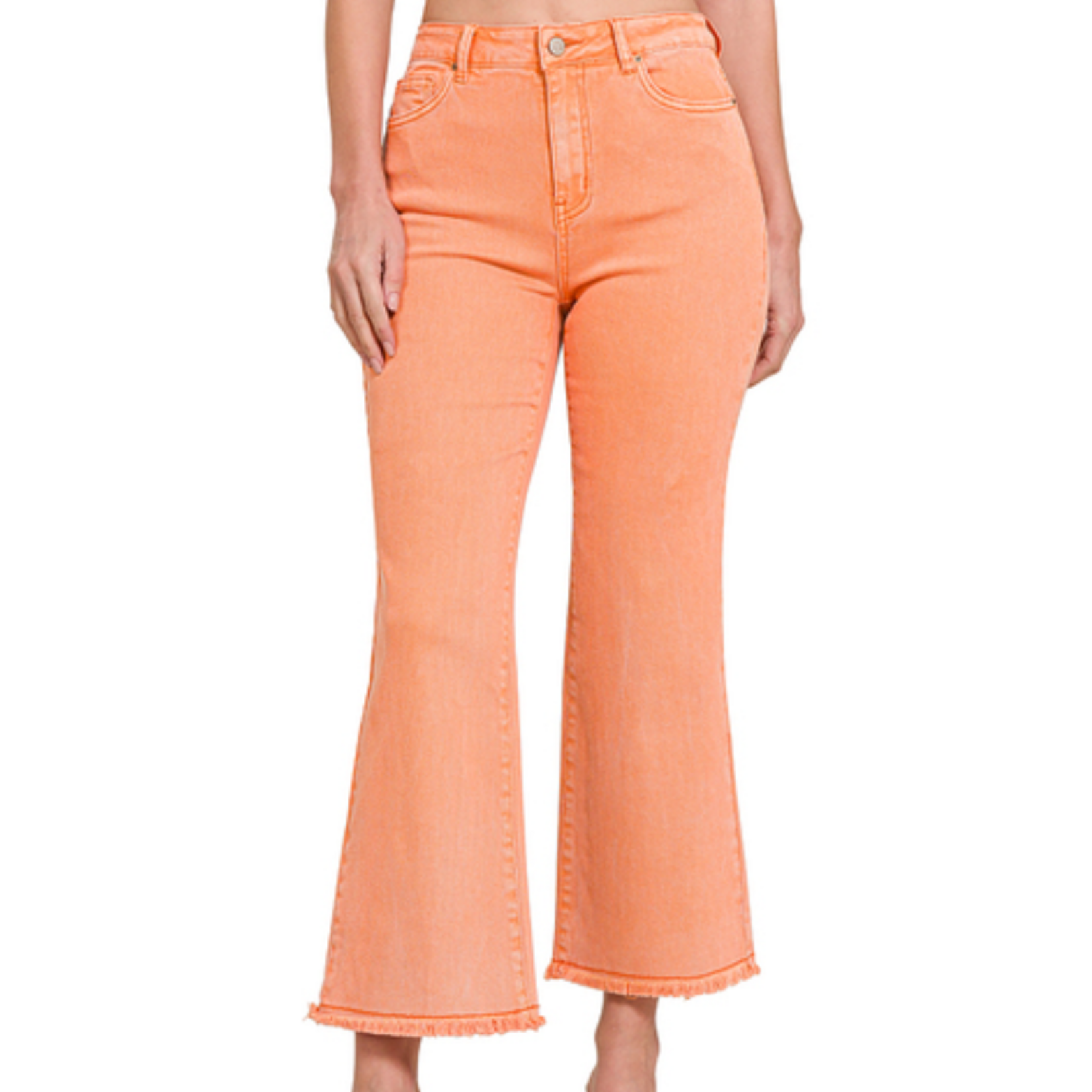 Zenana Zenana Acid Washed HW Frayed Hem Bootcut Orange 1847A