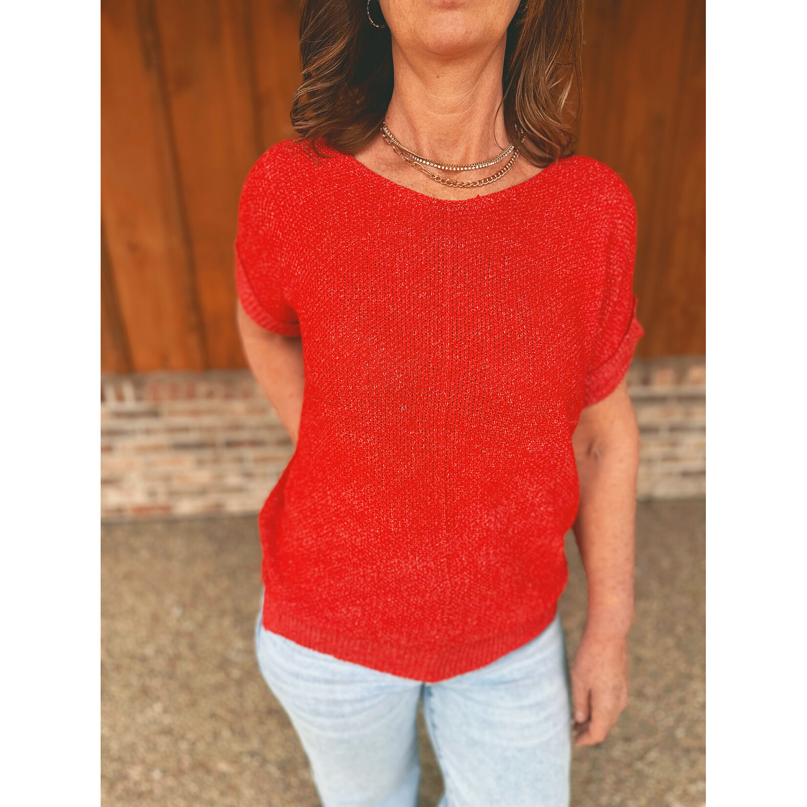 Zenana Zenana Center Seam Short Sleeve Sweater Ruby