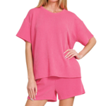 Zenana Zenana Ribbed Short Sleeve Tee & Shorts Set Fuchsia