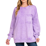 Zenana Zenana Halo Washed French Terry Exposed Seam Sweatshirt Violet