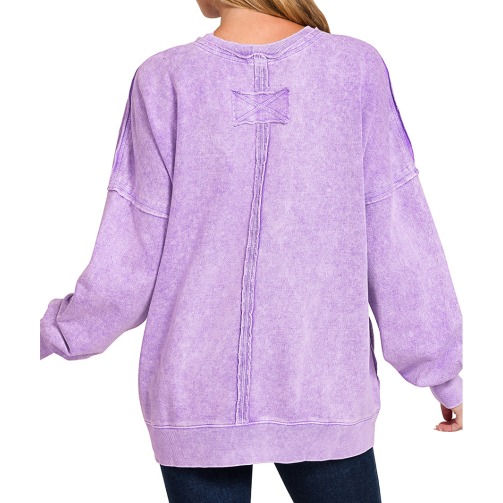 Zenana Zenana Halo Washed French Terry Exposed Seam Sweatshirt Violet