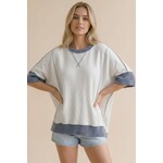 Haptics Haptics Round Neck Oversized Loose Fit Ribbed Top Ivory/Denim