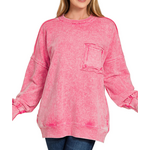 Zenana Zenana Halo Washed French Terry Exposed Seam Sweatshirt Red