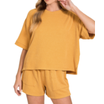 Zenana Zenana Raised Rib Short Sleeve Tee & Short Set Mustard
