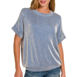 Zenana Zenana Corded Rib Short Sleeve Top Light Navy
