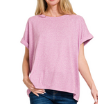 Zenana Zenana Soft Melange Hacci Short Sleeve Top Bright Mauve