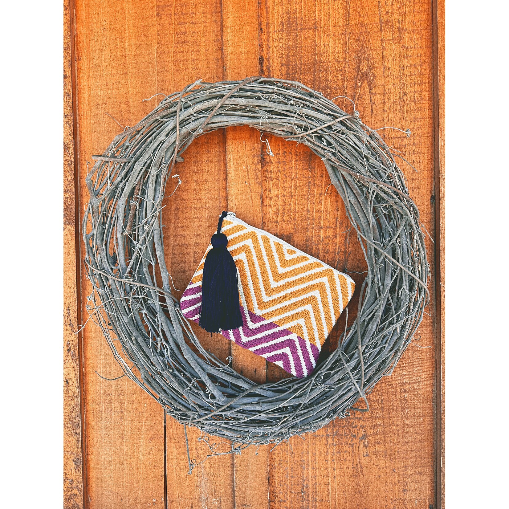 Jen & Co Jen & Co Adalaide Cotton Pouch Mustard/ Purple CS2161