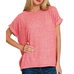 Zenana Zenana Soft Melange Hacci Short Sleeve Top Dark Red
