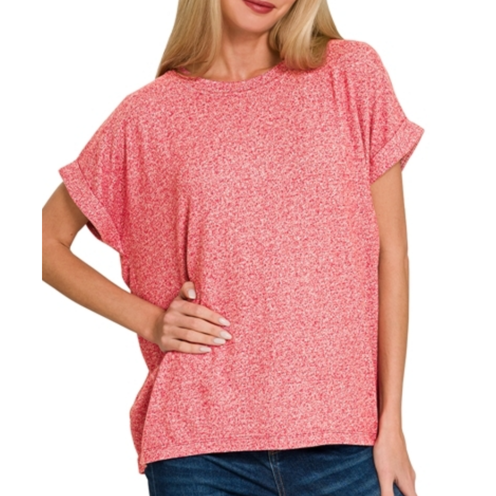 Zenana Zenana Soft Melange Hacci Short Sleeve Top Dark Red